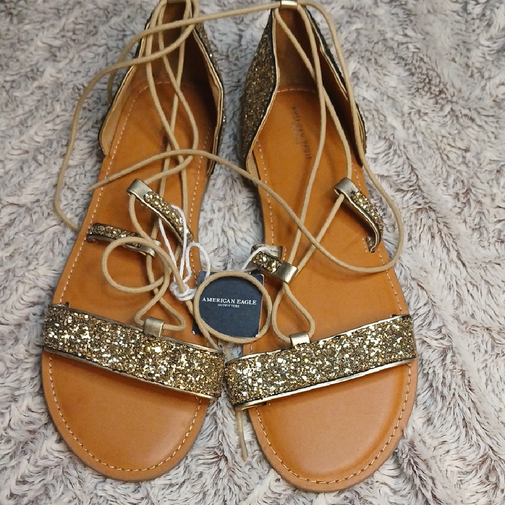 NEW American Eagle Gold Strappy Sandals Womens Size 10 Summer